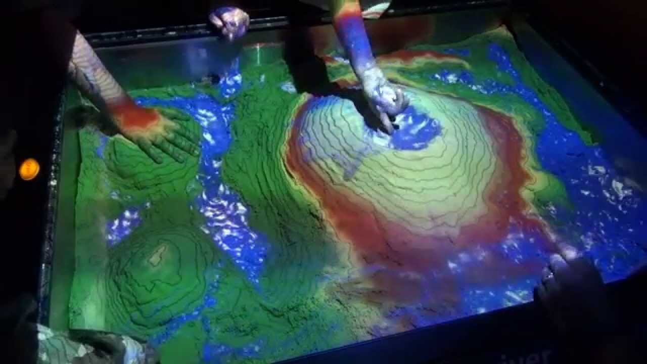 An augmented-reality sandbox like the one at Time and the Valleys Museum.